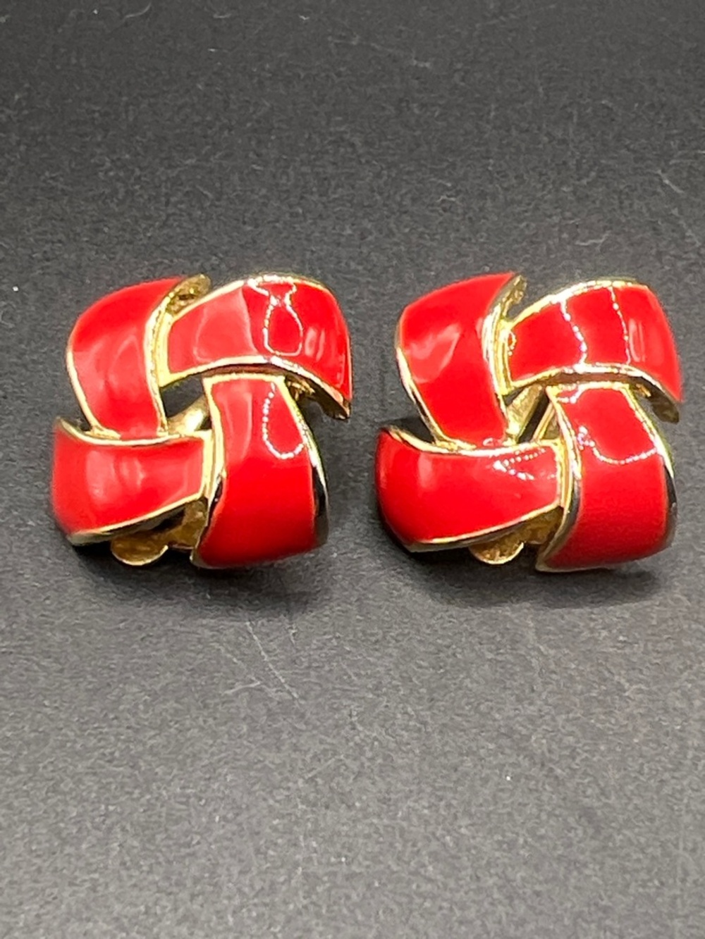 Red Enamel Knot Clip-On Earrings